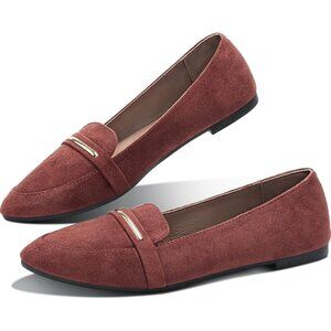 Obtaom Women's Jujube Faux Leather Pointed Toe Slip On Loafer Ballet Flat Shoes